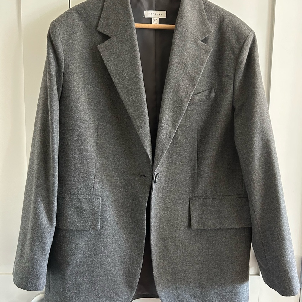 Topshop Gray Oversized Suit Blazer